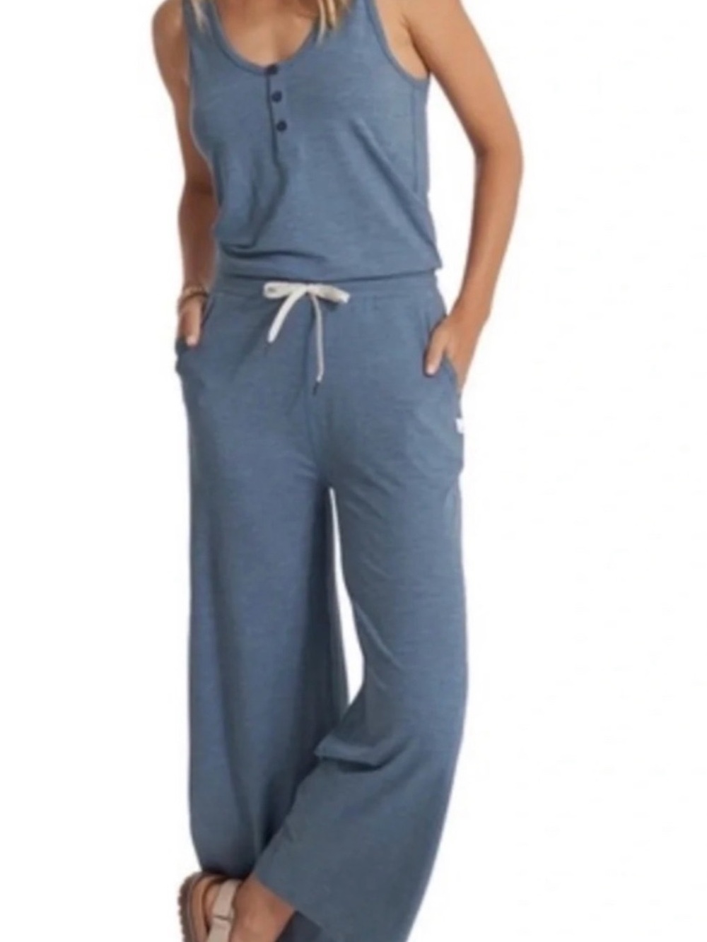Vuori Blue Sleeveless Wide-Leg Jumpsuit